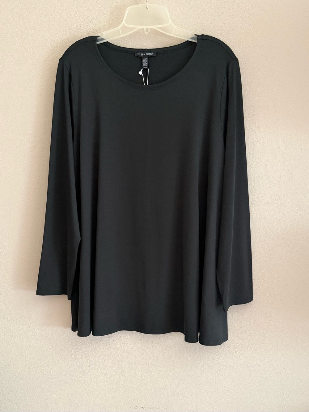 Eileen Fisher Ivy Green Jewel Neck Top XL Tencel Stretch Long Sleeve NWT